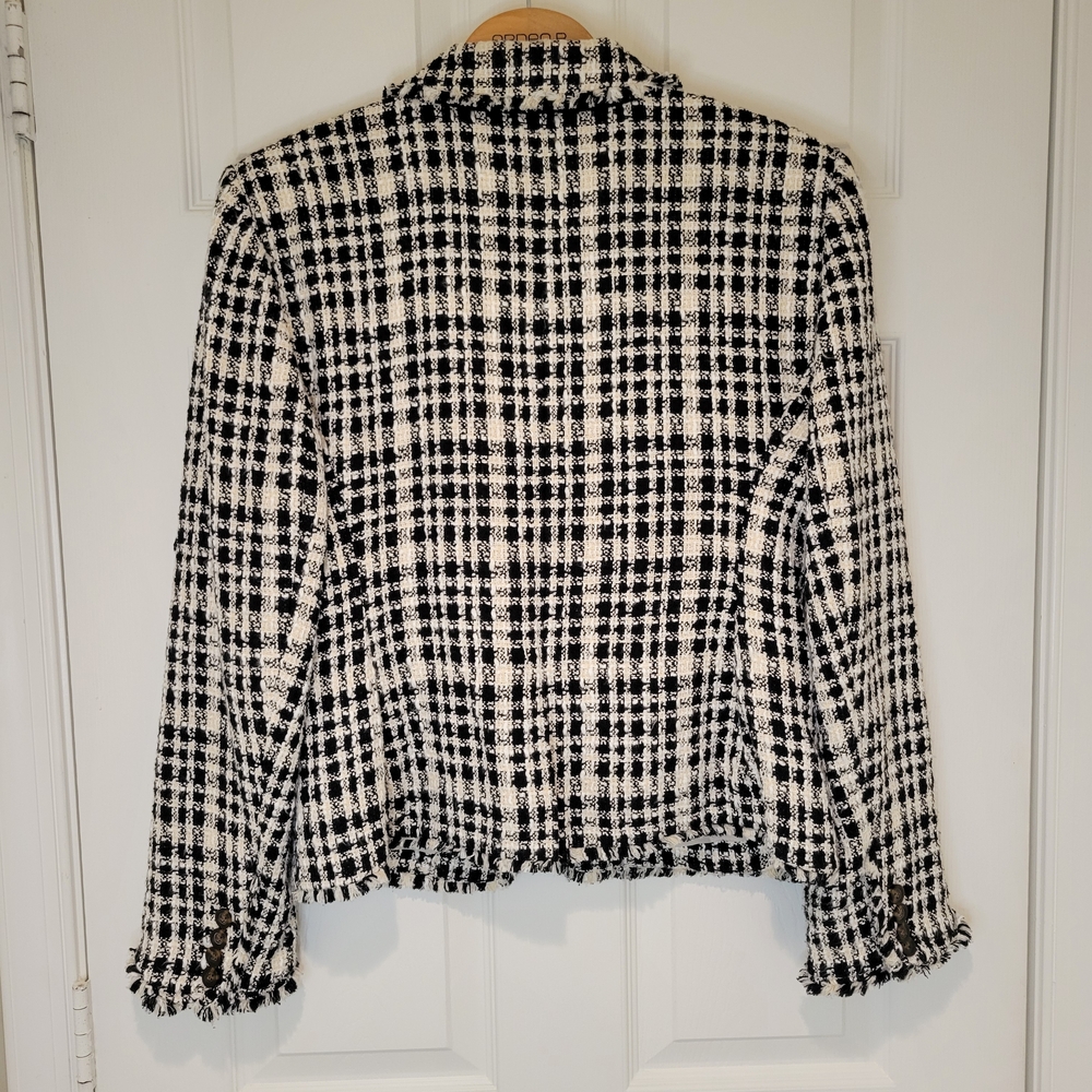 ANN TAYLOR TWEED Yellow Black and White Plaid Women's Blazer Sz 10 - Picture 7 of 15